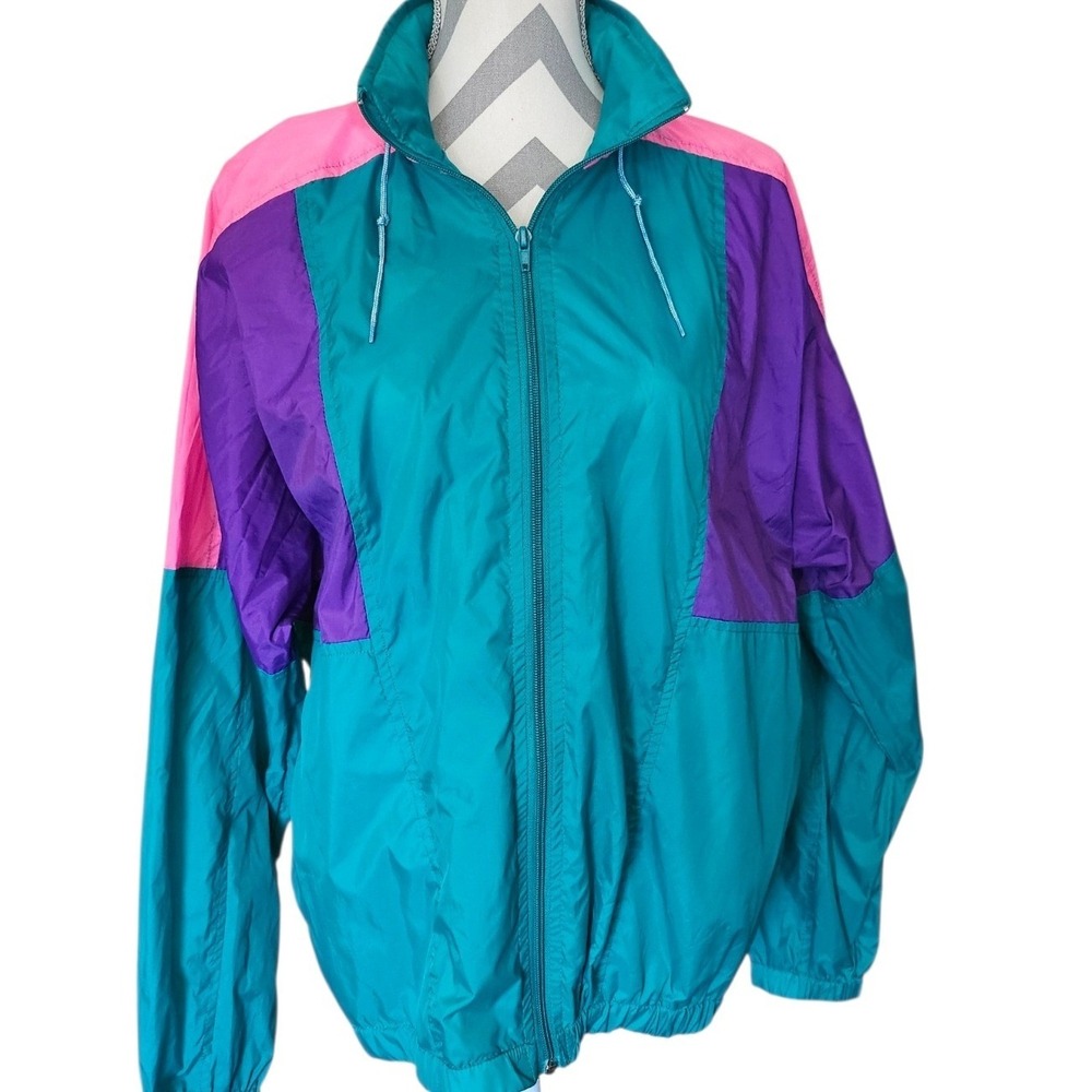 Vintage Seattle Blues Windbreaker Track Suit Teal Purple Pink Colorblock 90s Set